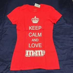 M&M's Women's Red T-Shirt "Keep Calm and Love M&M's" Size Small.